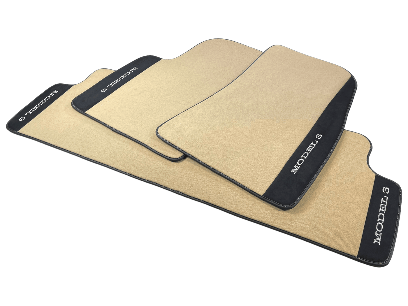 Beige Floor Mats For Tesla Model 3 With Alcantara Leather - AutoWin