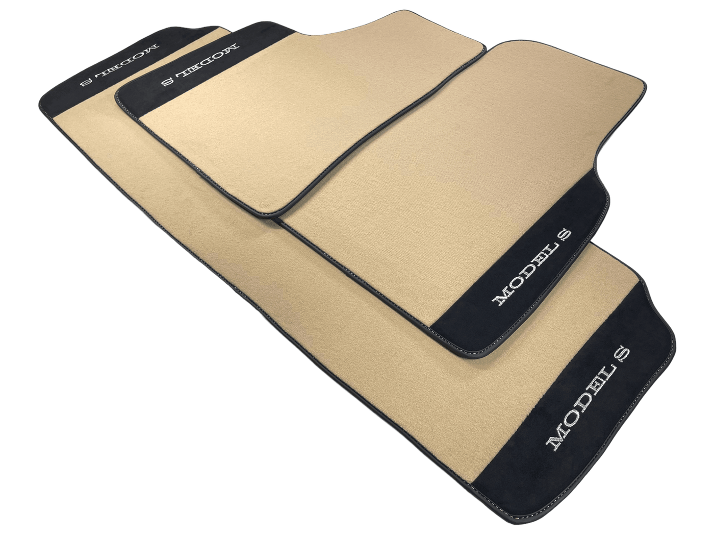Beige Floor Mats For Tesla Model S With Alcantara Leather - AutoWin