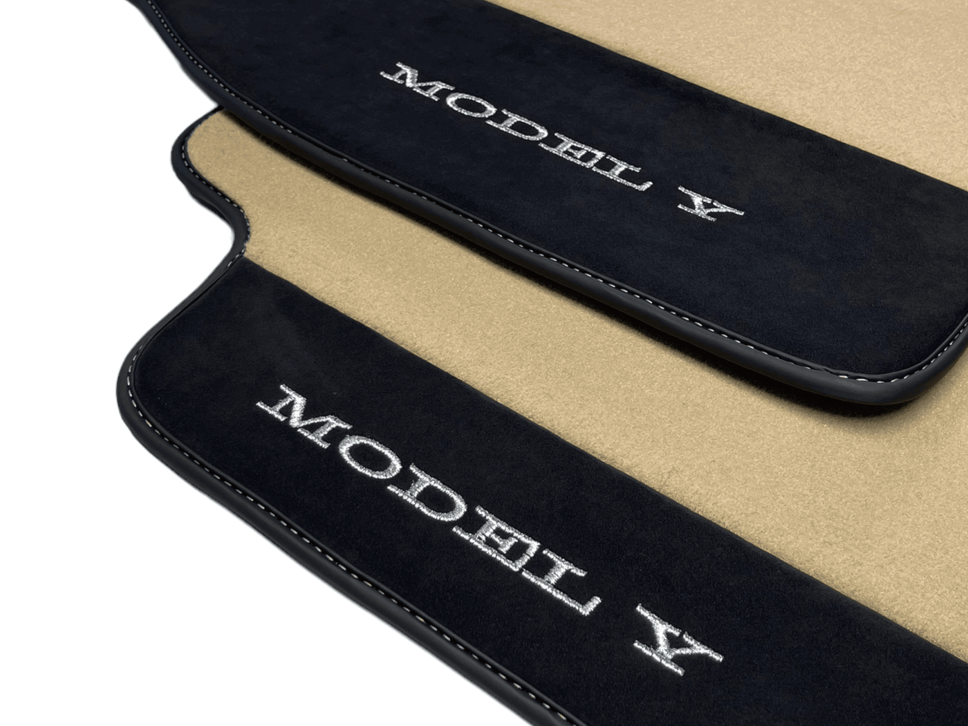 Beige Floor Mats For Tesla Model Y With Alcantara Leather - AutoWin