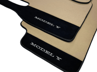 Beige Floor Mats For Tesla Model Y With Alcantara Leather - AutoWin