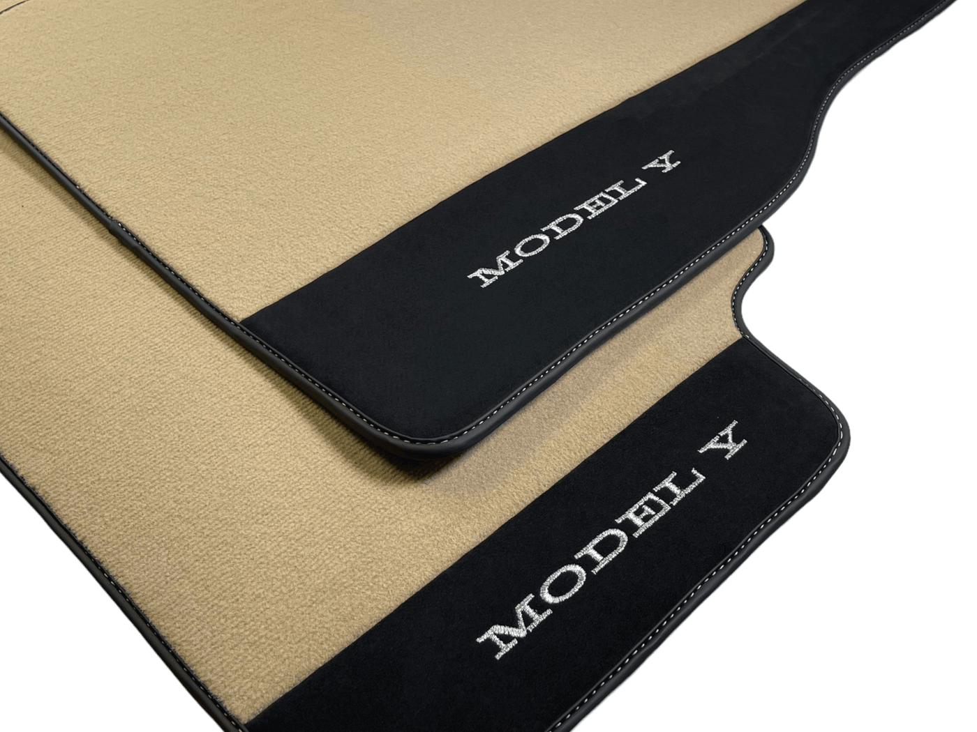 Beige Floor Mats For Tesla Model Y With Alcantara Leather - AutoWin