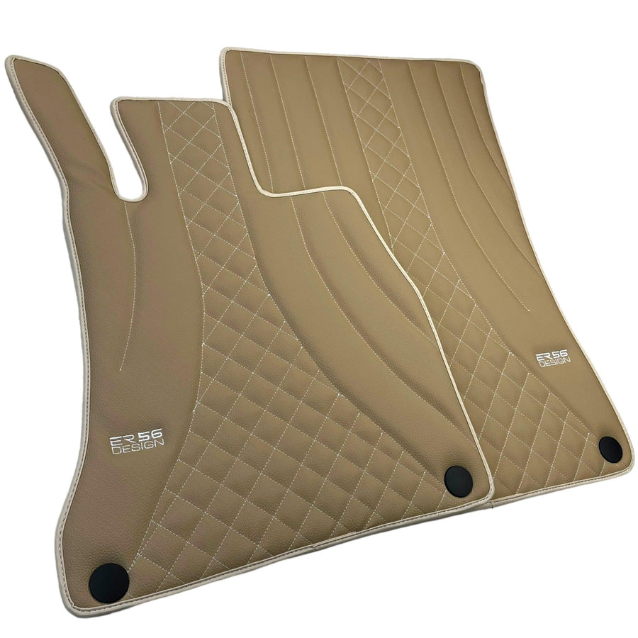 Beige Leather Floor Mats For Mercedes Benz C-Class S205 Wagon Facelift (2018-2023) Hybrid | ER56 Design - AutoWin