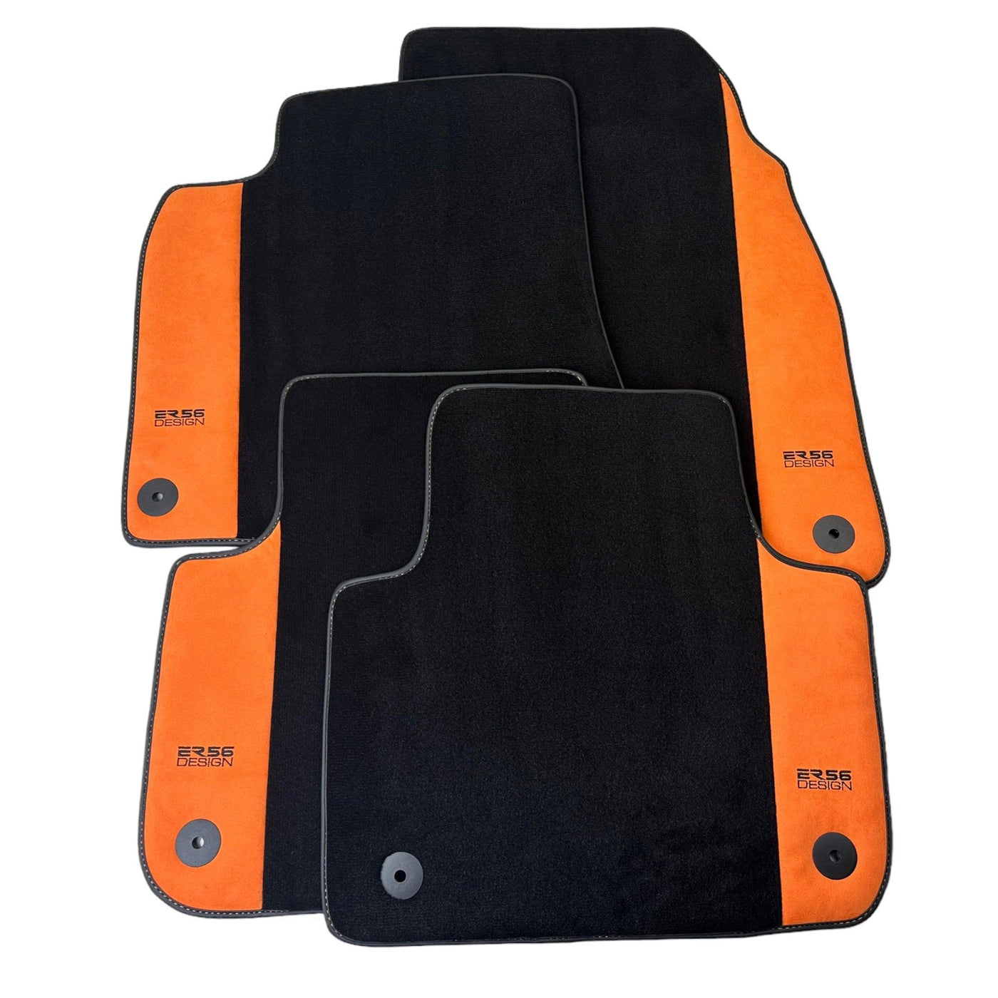 Black Floor Mats for Audi A1 - 5-door Hatchback (2019-2024) With Orange Alcantara | ER56 Design - AutoWin
