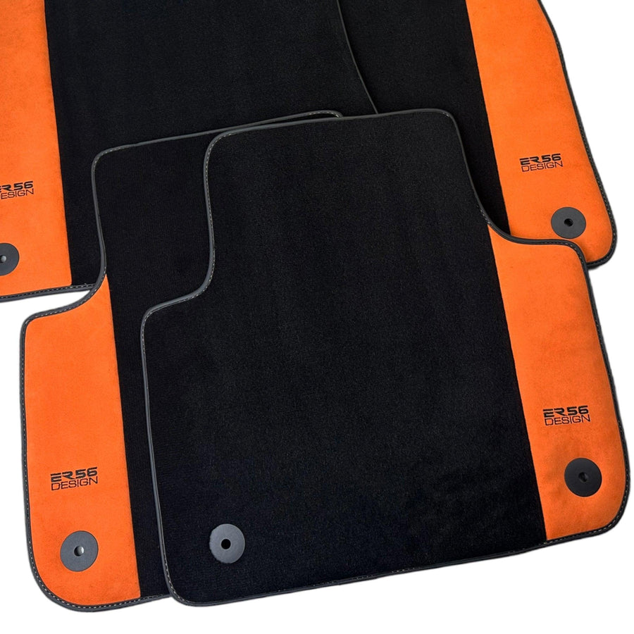Black Floor Mats for Audi A3 - 5-door Sedan (MHEV) Mild Hybrid Electric Vehicle (2021 - 2024) With Orange Alcantara | ER56 Design - AutoWin