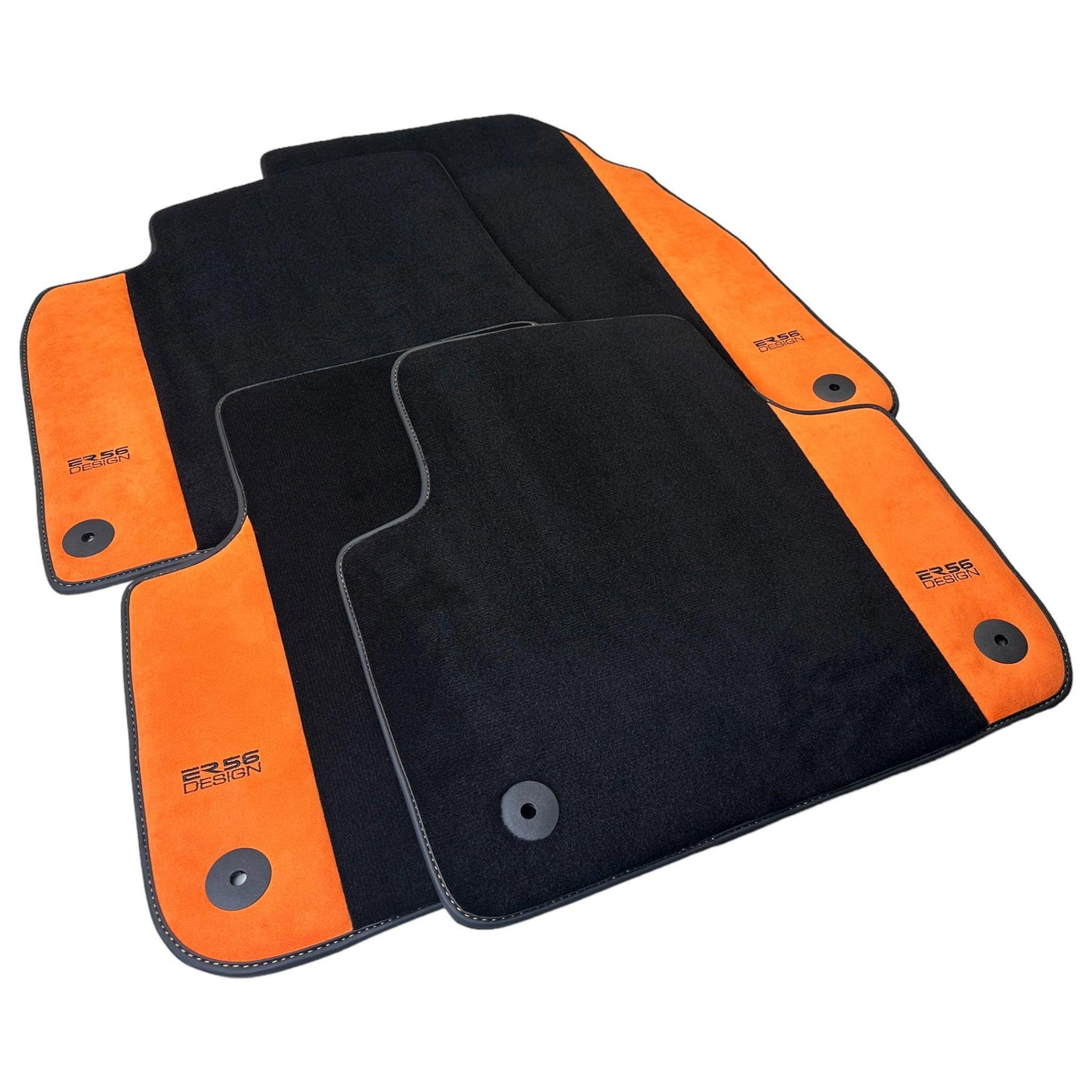 Black Floor Mats for Audi A4 - B6 Avant (2001-2004) With Orange Alcantara | ER56 Design - AutoWin