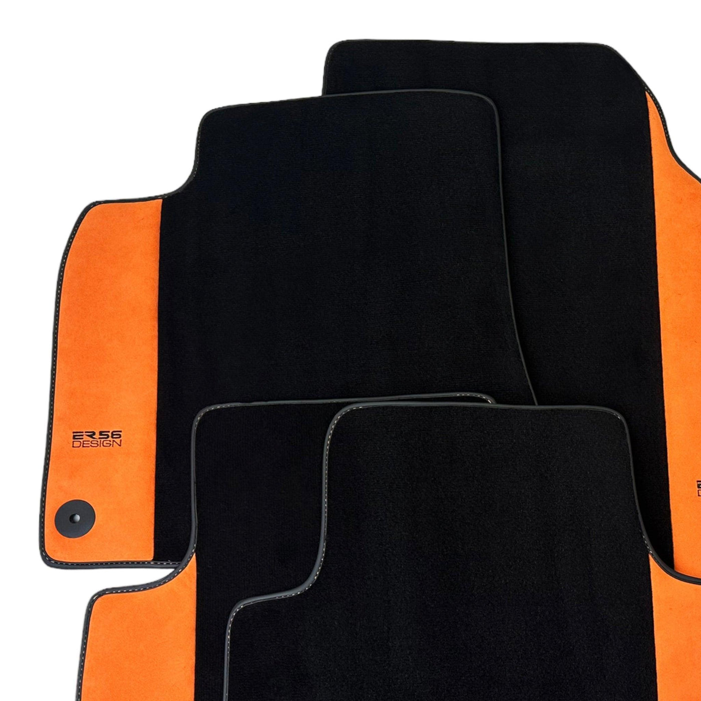 Black Floor Mats for Audi A4 - B8 Sedan (2008-2015) With Orange Alcantara | ER56 Design - AutoWin