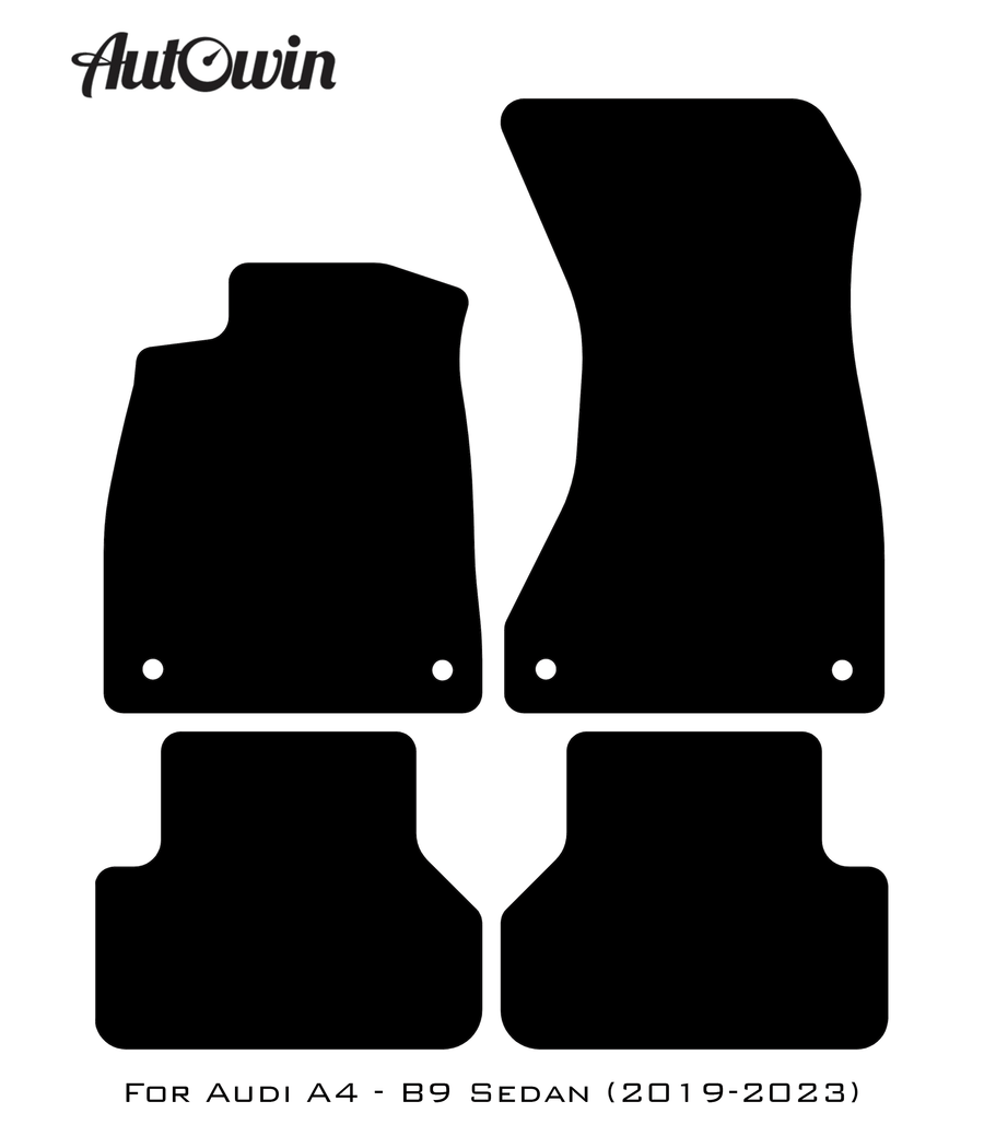 Black Floor Mats for Audi A4 - B9 Sedan (2019-2023) With Orange Alcantara | ER56 Design - AutoWin