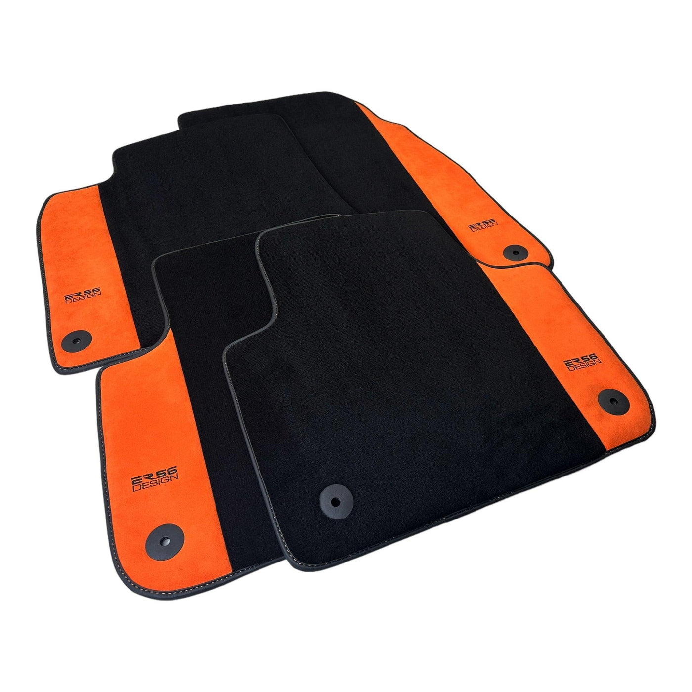 Black Floor Mats for Audi A6 - C6 Avant (2004-2008) With Orange Alcantara | ER56 Design - AutoWin