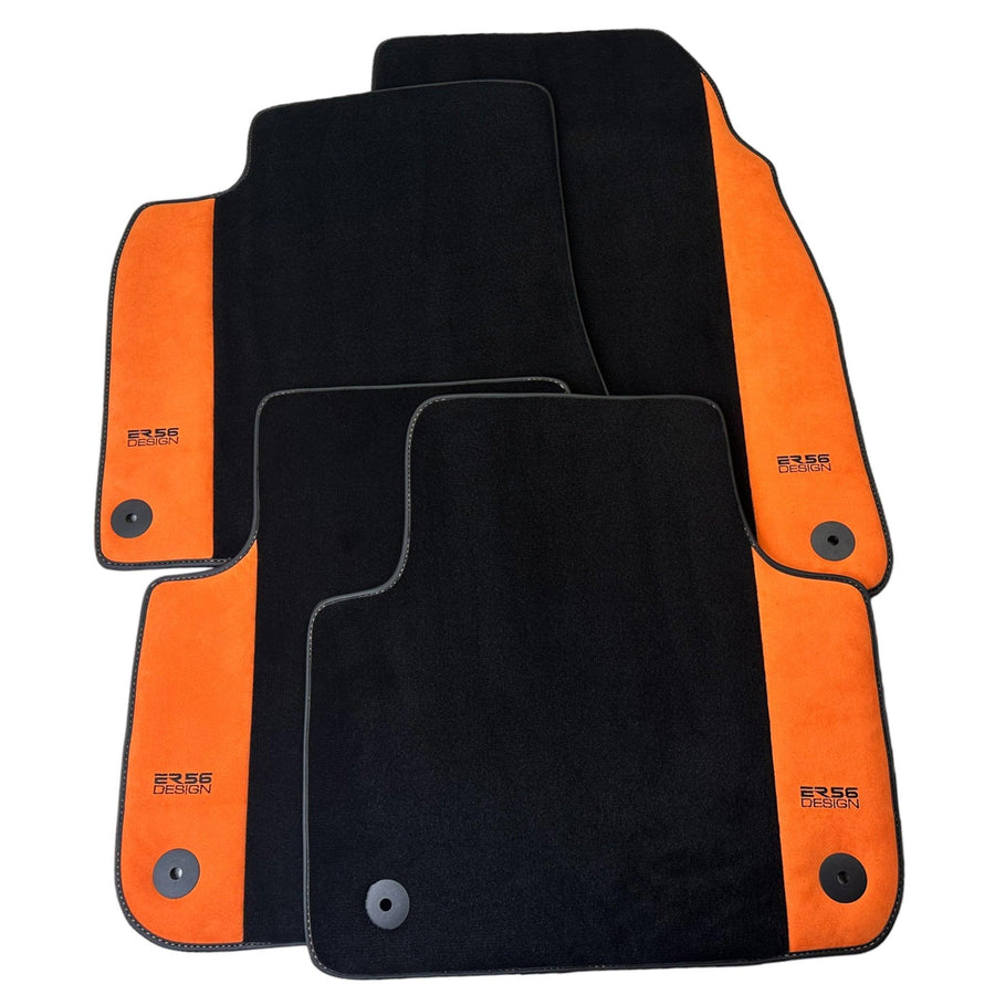 Black Floor Mats for Audi A6 - C6 Avant (2004-2008) With Orange Alcantara | ER56 Design - AutoWin