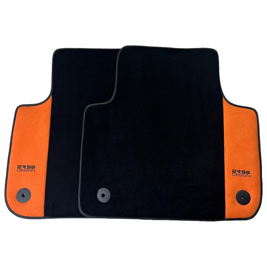Black Floor Mats for Audi Q7 4L (2006-2015) With Orange Alcantara | ER56 Design - AutoWin