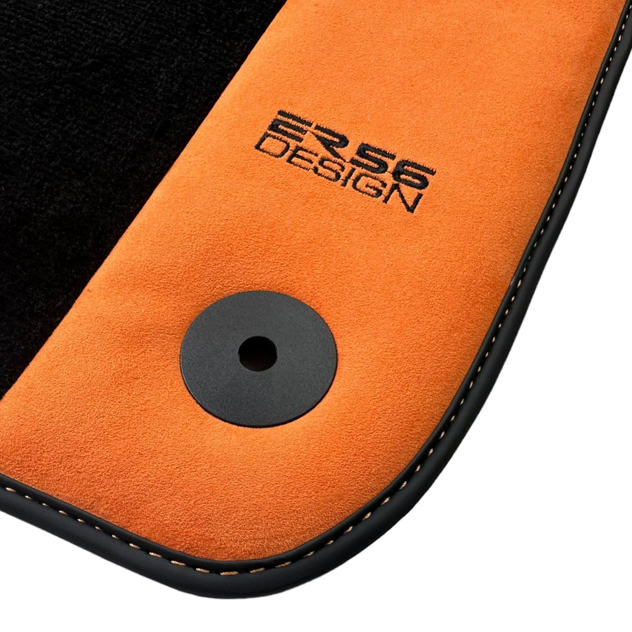 Black Floor Mats for Audi Q7 4L (2006-2015) With Orange Alcantara | ER56 Design - AutoWin