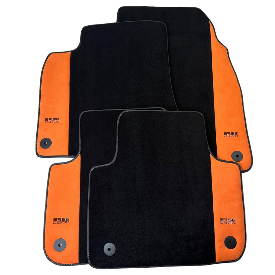 Black Floor Mats for Audi Q7 4L (2006-2015) With Orange Alcantara | ER56 Design - AutoWin