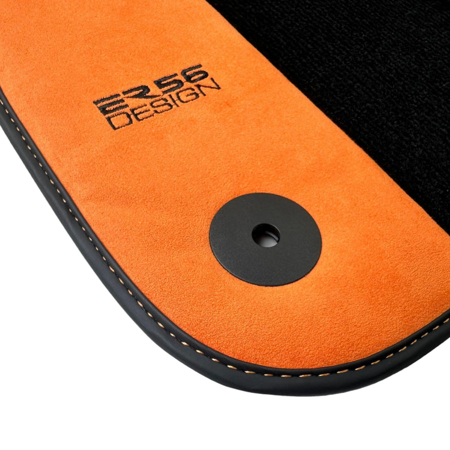 Black Floor Mats for Audi Q7 4M (2019-2023) With Orange Alcantara | ER56 Design - AutoWin