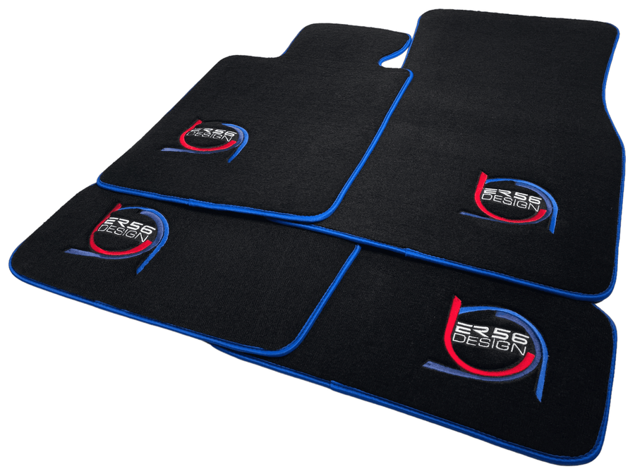 Black Floor Mats For BMW 3 Series E30 2-doors Coupe ER56 Design Limited Edition Blue Trim - AutoWin