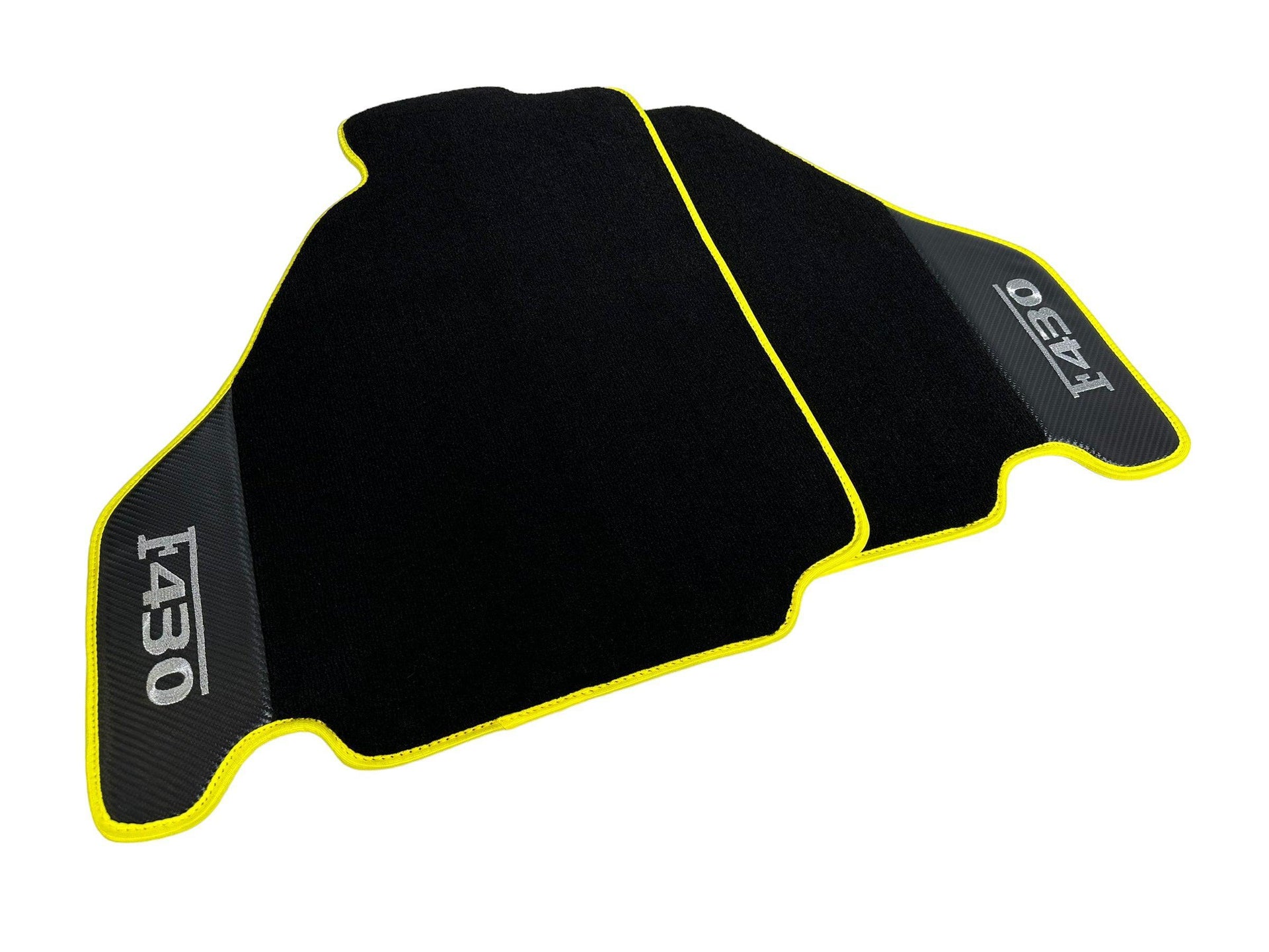 Black Floor Mats For Ferrari F430 2004-2009 With Carbon Fiber Leather Yellow Trim - AutoWin