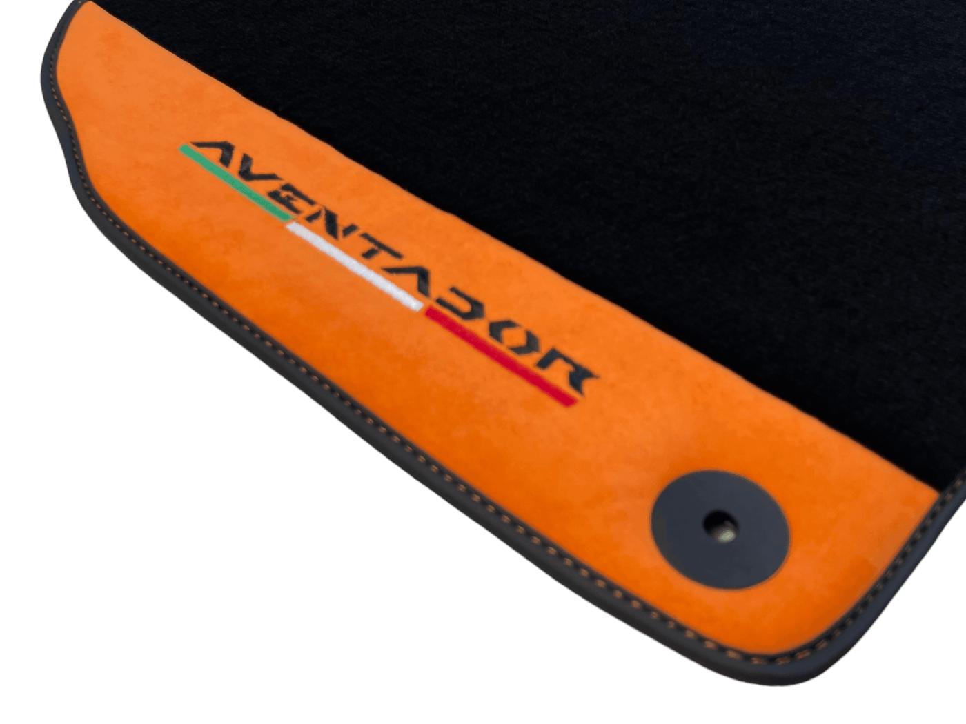 Black Floor Mats for Lamborghini Aventador With Orange Alcantara Leather - AutoWin