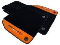 Black Floor Mats for Lamborghini Aventador With Orange Alcantara Leather - AutoWin