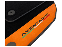 Black Floor Mats for Lamborghini Aventador With Orange Alcantara Leather - AutoWin
