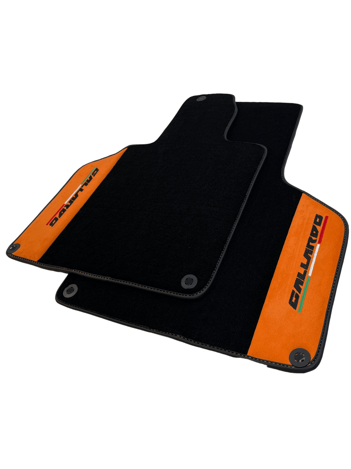 Black Floor Mats for Lamborghini Gallardo With Orange Alcantara Leather - AutoWin