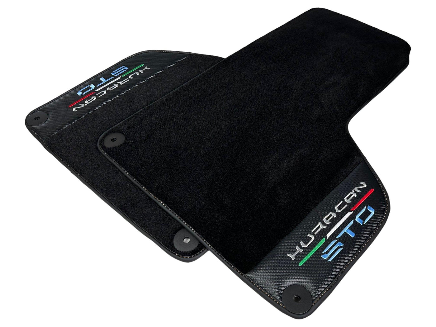 Huracan STO Black Mats: Carbon Fiber Leather & Orange Sewing