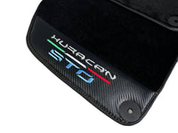 Huracan STO Black Mats: Carbon Fiber Leather & Orange Sewing