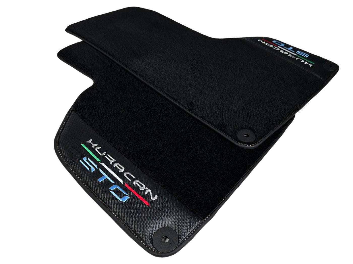 Huracan STO Black Mats: Carbon Fiber Leather & Orange Sewing