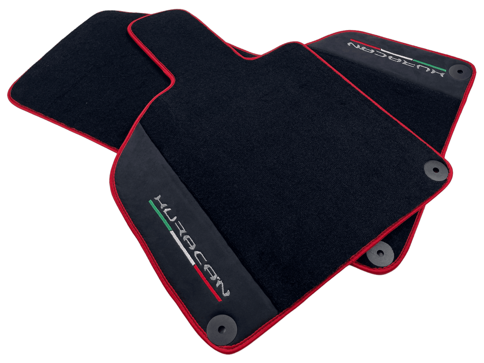 Black Floor Mats for Lamborghini Huracan with Alcantara Leather And Red Trim - AutoWin