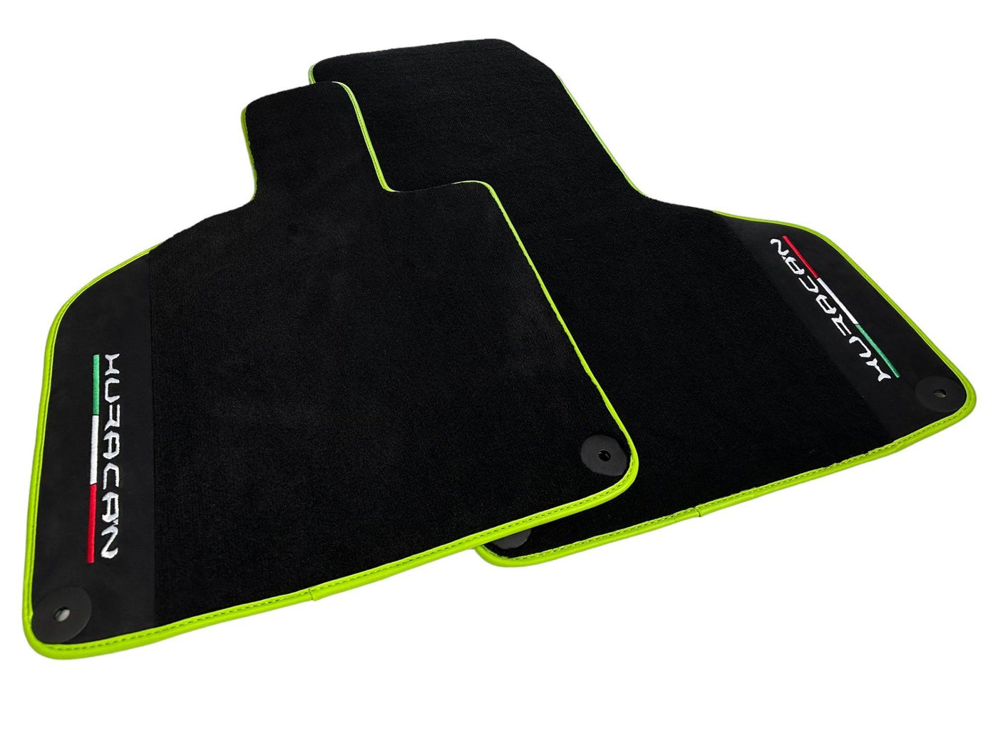Black Floor Mats for Lamborghini Huracan With Alcantara Leather Green Trim - AutoWin