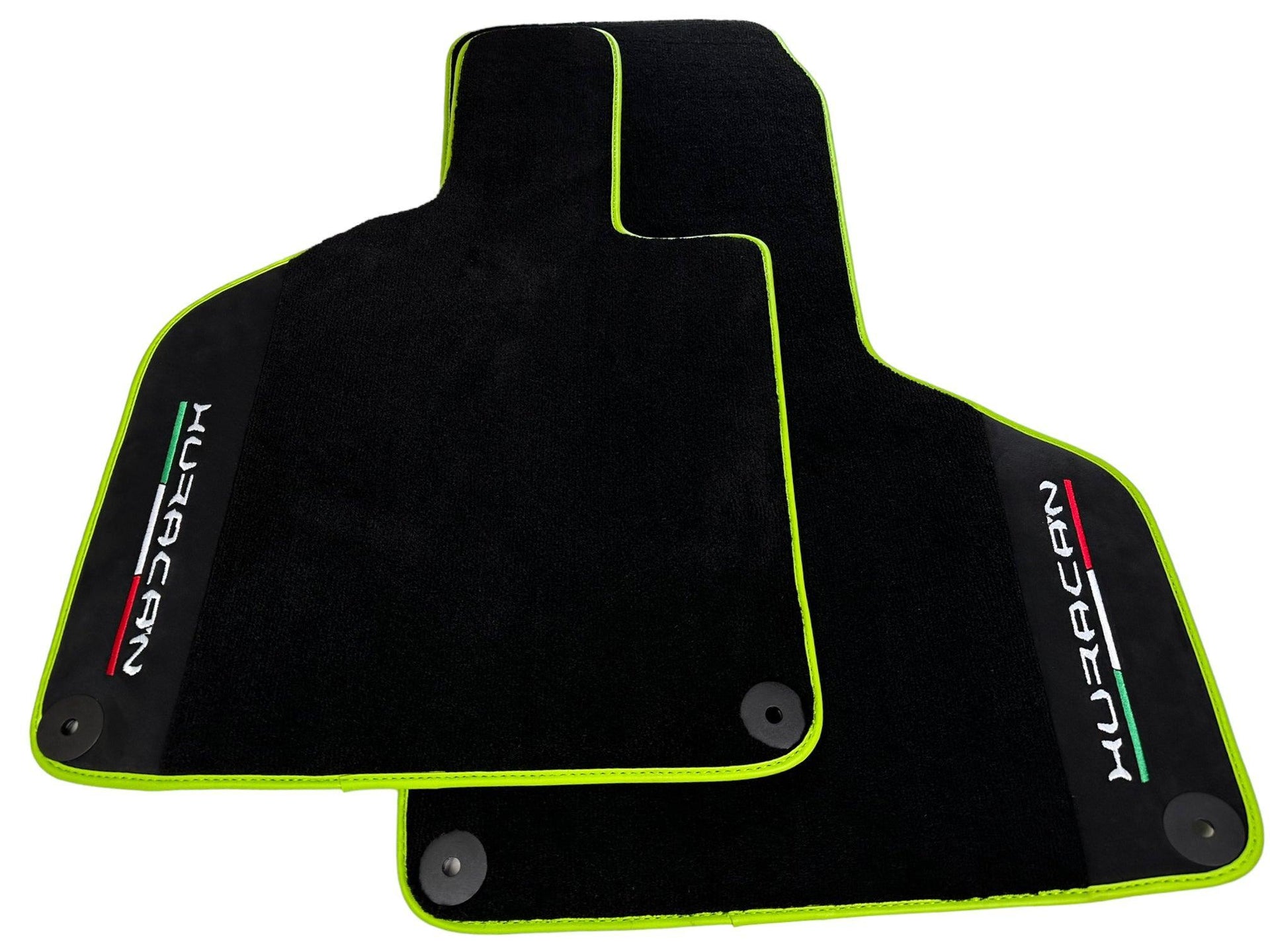 Black Floor Mats for Lamborghini Huracan With Alcantara Leather Green Trim - AutoWin