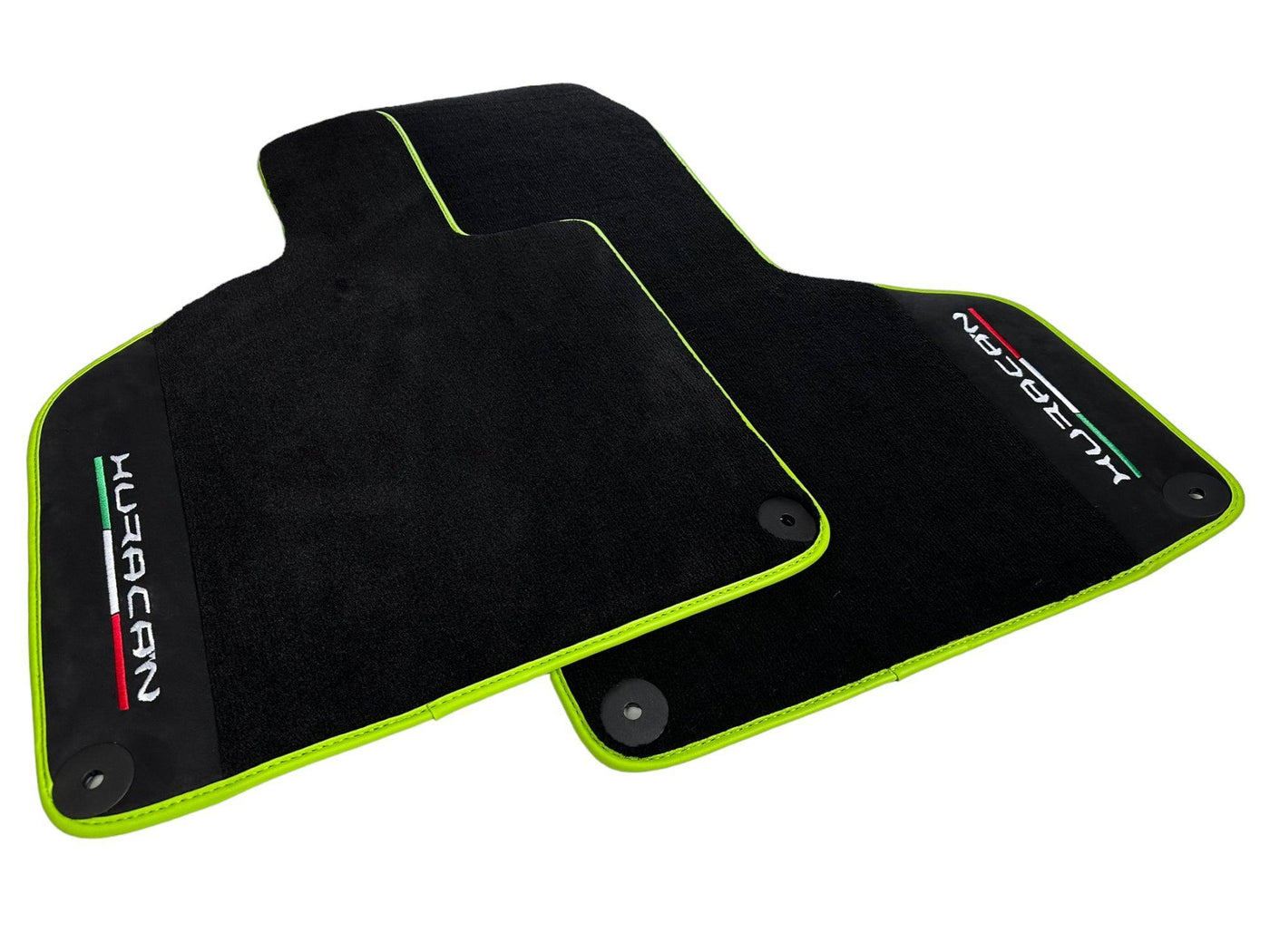 Black Floor Mats for Lamborghini Huracan With Alcantara Leather Green Trim - AutoWin