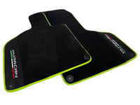 Black Floor Mats for Lamborghini Huracan With Alcantara Leather Green Trim - AutoWin