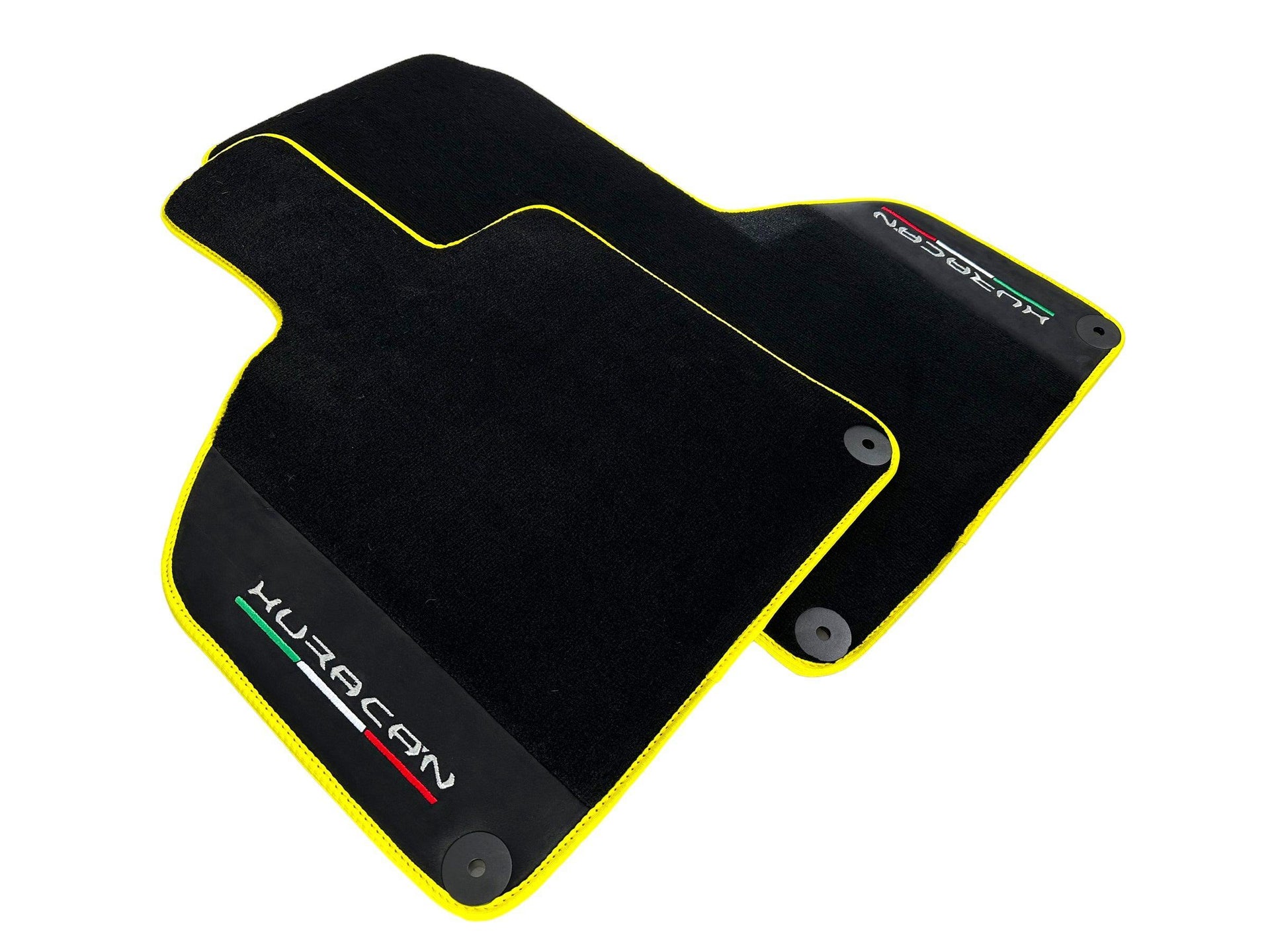 Black Floor Mats for Lamborghini Huracan With Alcantara Leather Yellow Trim - AutoWin