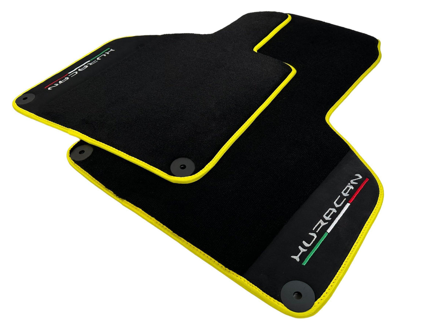 Black Floor Mats for Lamborghini Huracan With Alcantara Leather Yellow Trim - AutoWin