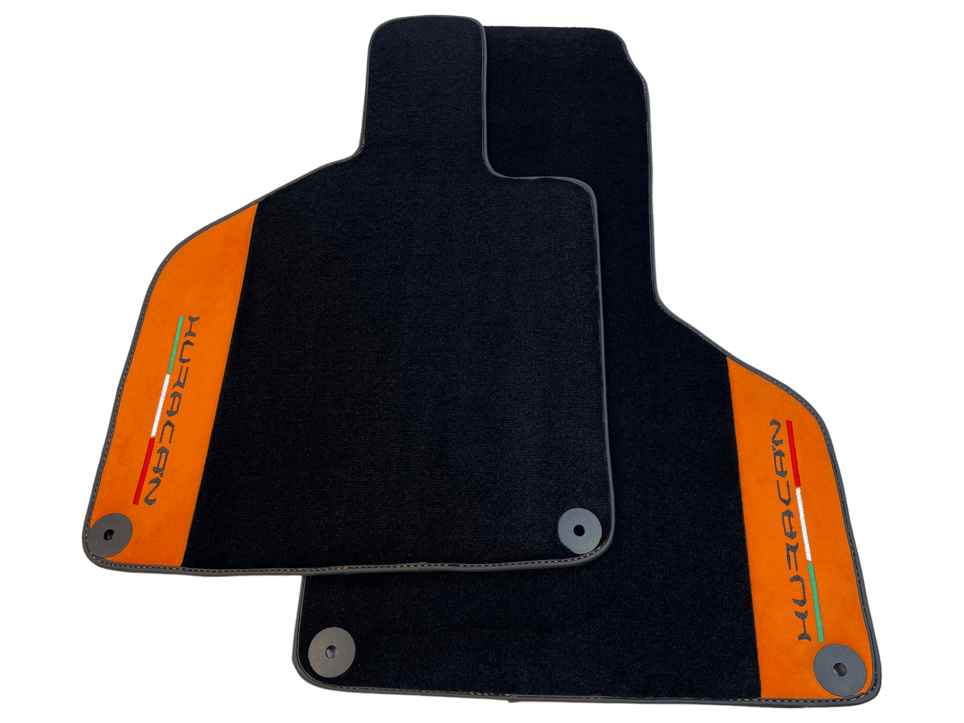 Black Floor Mats for Lamborghini Huracan with Orange Alcantara Leather - AutoWin