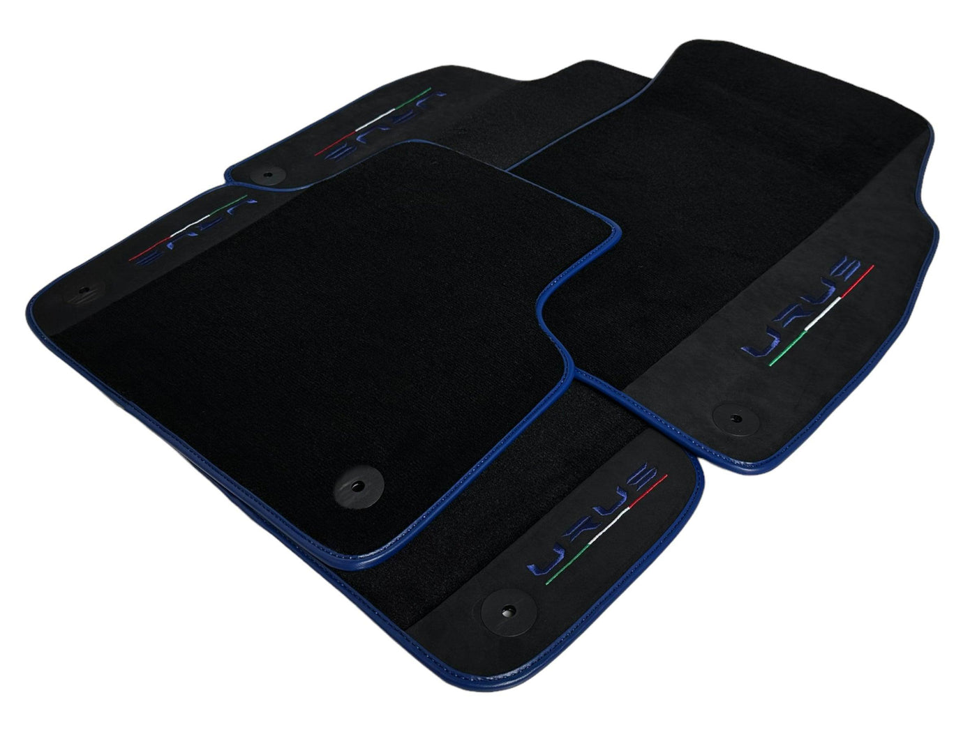 Black Floor Mats For Lamborghini Urus With Alcantara Leather Dark Blue Trim - AutoWin