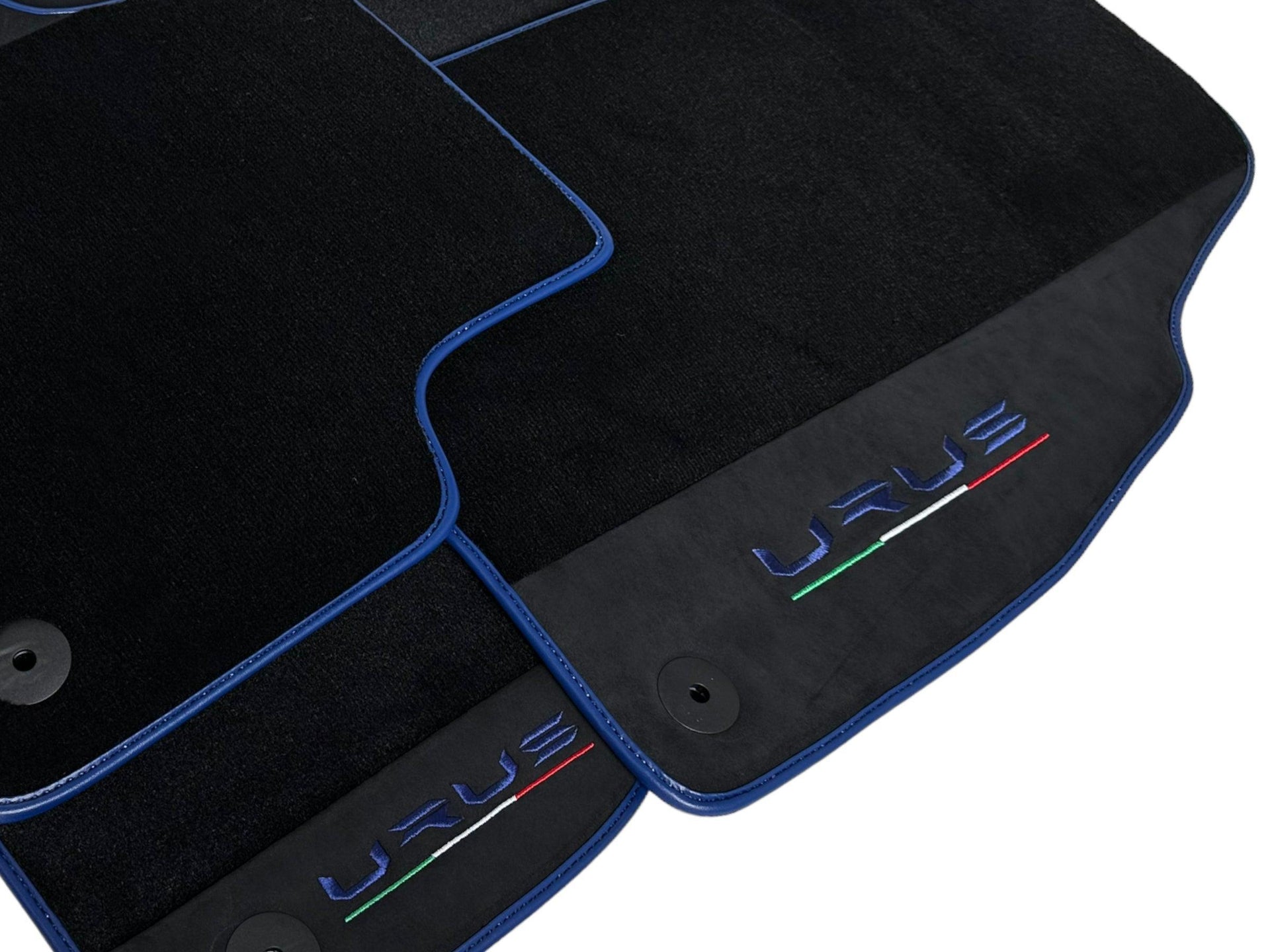 Black Floor Mats For Lamborghini Urus With Alcantara Leather Dark Blue Trim - AutoWin