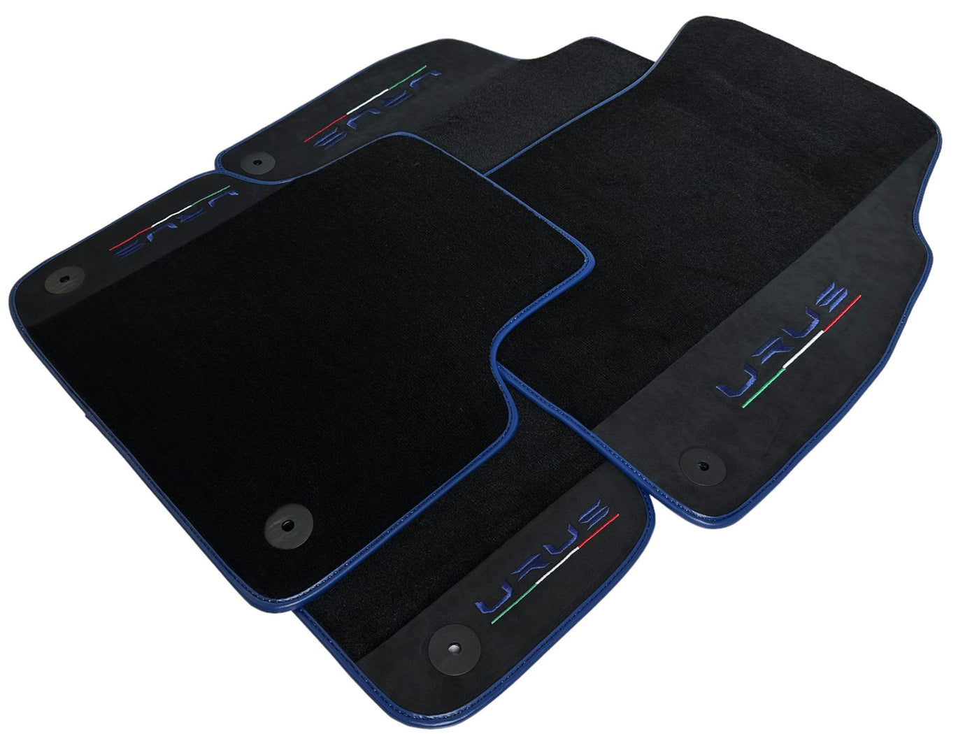 Black Floor Mats For Lamborghini Urus With Alcantara Leather Dark Blue Trim - AutoWin