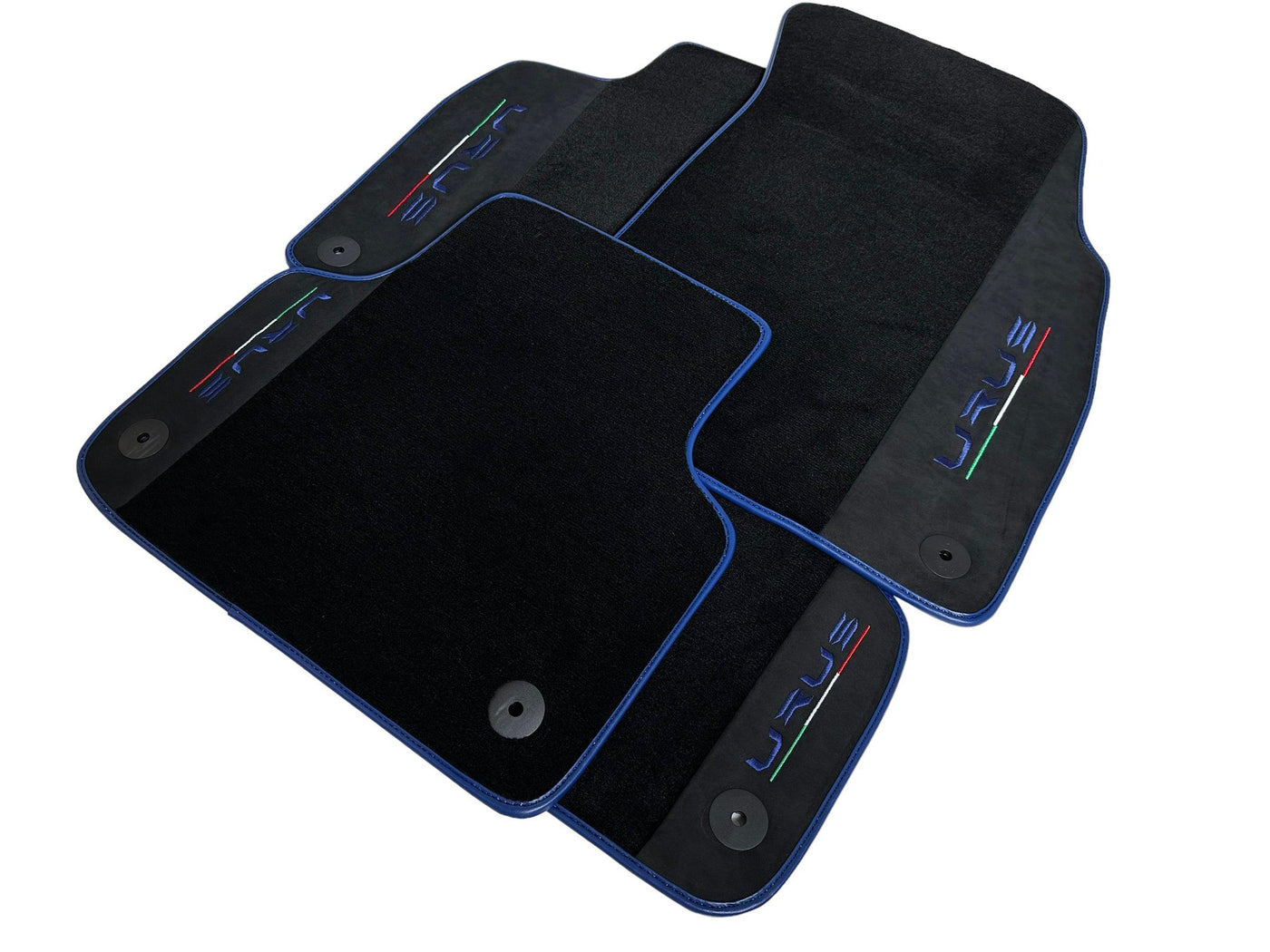 Black Floor Mats For Lamborghini Urus With Alcantara Leather Dark Blue Trim - AutoWin