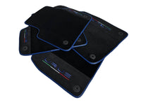 Black Floor Mats For Lamborghini Urus With Alcantara Leather Dark Blue Trim - AutoWin