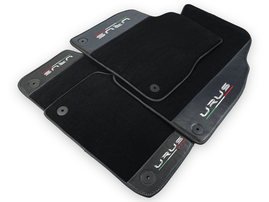 Black Floor Mats For Lamborghini Urus With Carbon Fiber Leather - AutoWin
