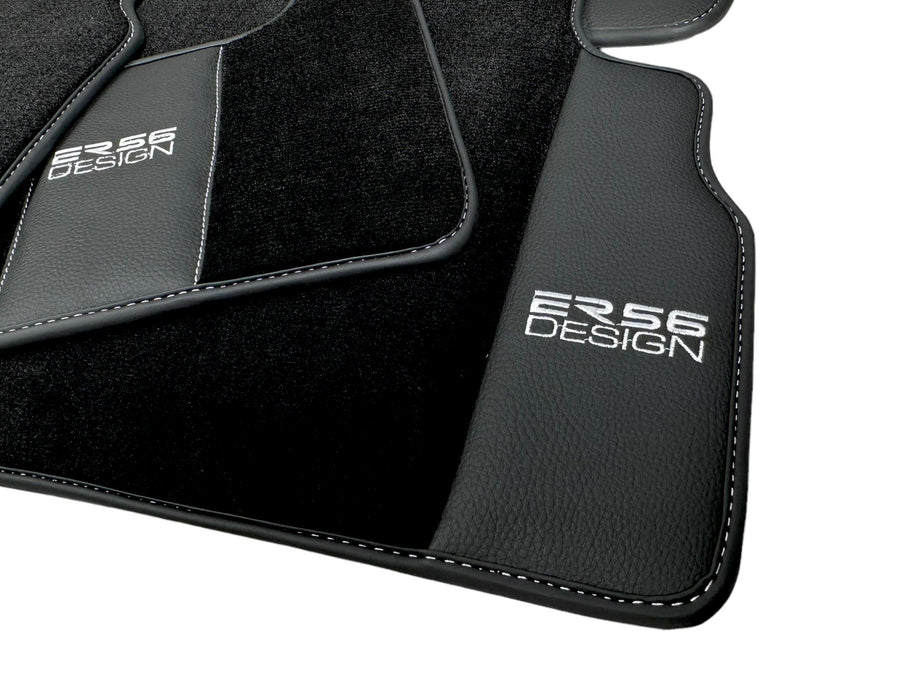 Black Floor Mats For Mercedes-Benz G Class 2019-2022 W463 With Leather Borders ER56 Design - AutoWin