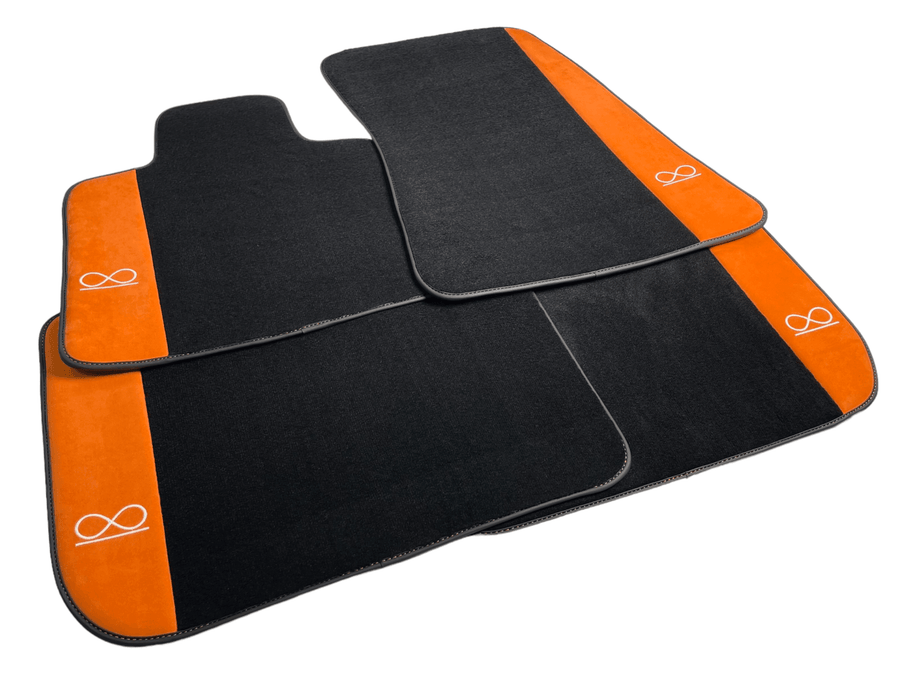 Black Floor Mats For Rolls Royce Black Badge Ghost Orange Alcantara - AutoWin