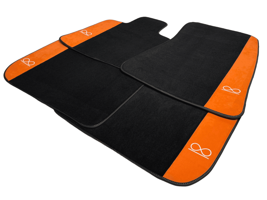 Black Floor Mats For Rolls Royce Black Badge Phantom Drophead Orange Alcantara - AutoWin