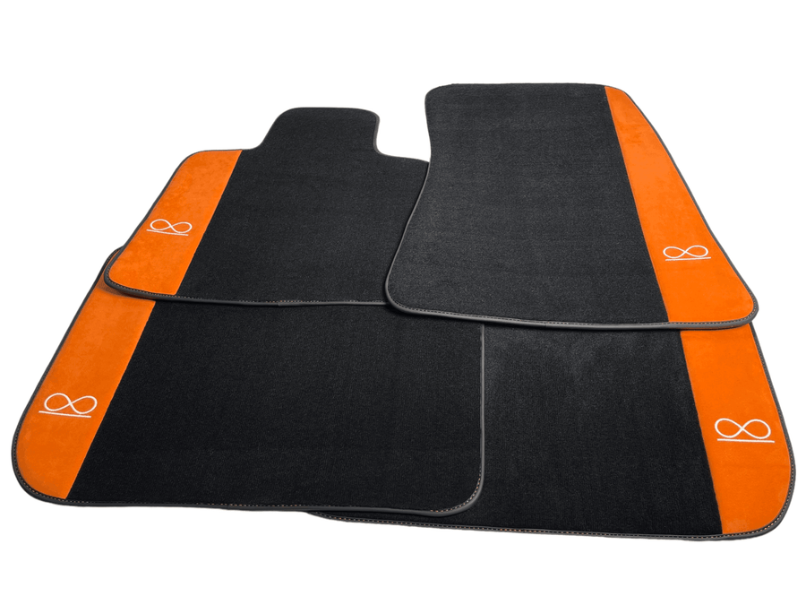 Black Floor Mats For Rolls Royce Black Badge Phantom Drophead Orange Alcantara - AutoWin