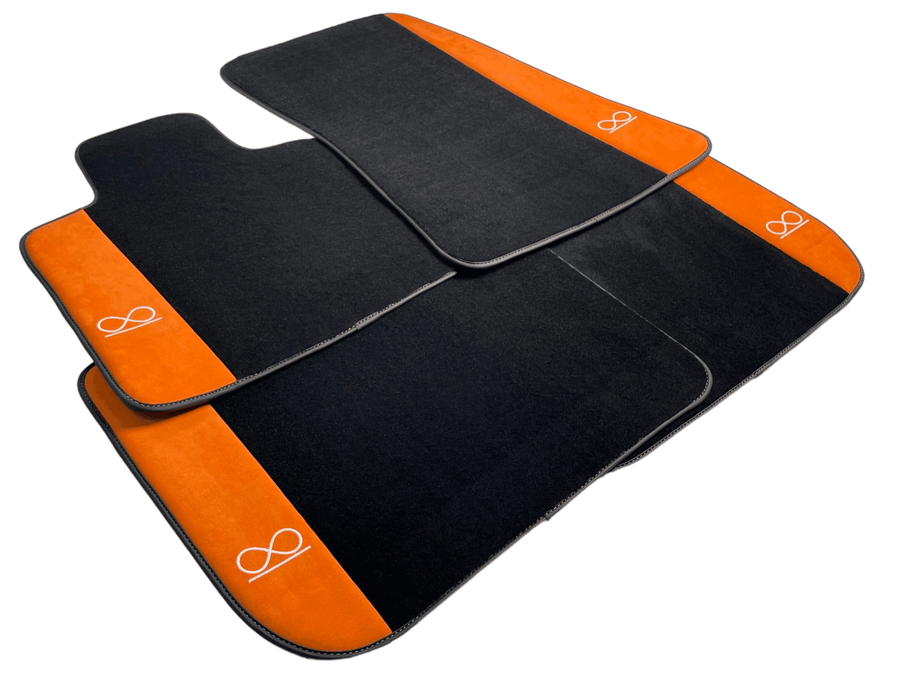 Black Floor Mats For Rolls Royce Black Badge Phantom Drophead Orange Alcantara - AutoWin