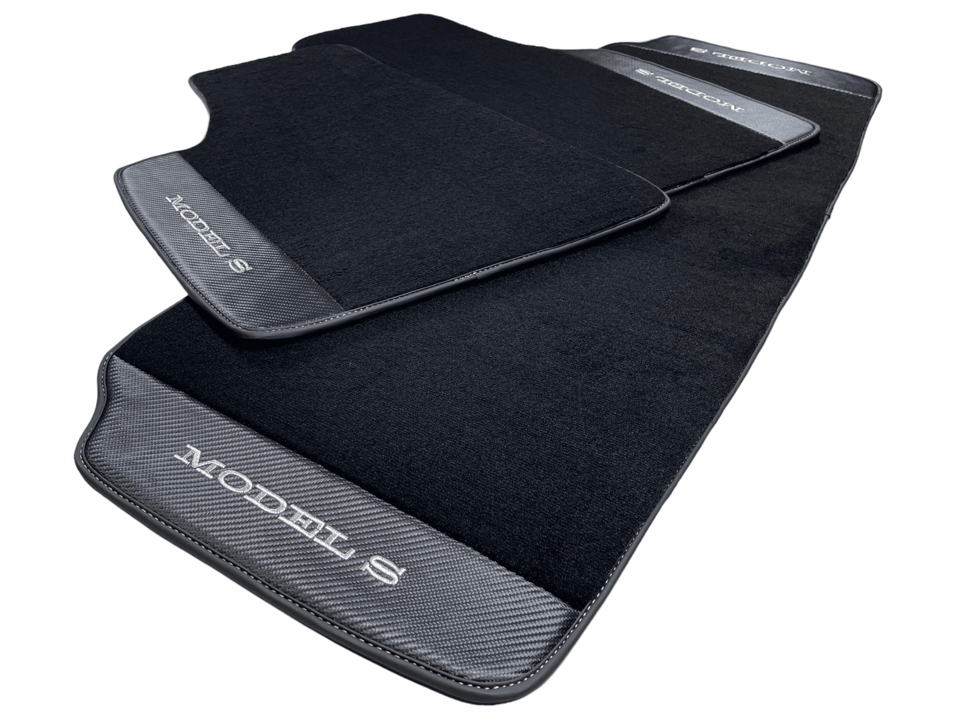 Black Floor Mats For Tesla Model S With Carbon Fiber Leather - AutoWin