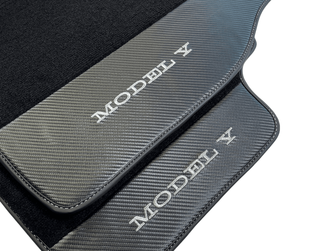 Black Floor Mats For Tesla Model Y With Carbon Fiber Leather - AutoWin