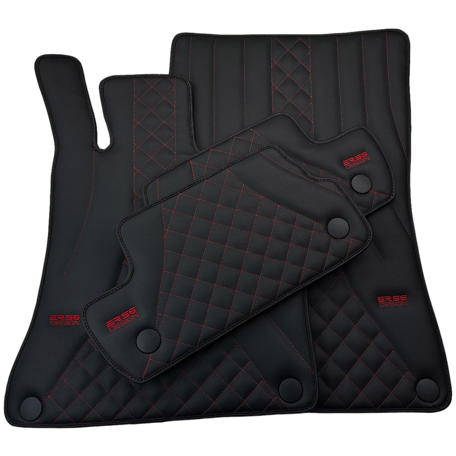 Black Leather Floor Mats For Mercedes Benz GLC-Class X254 SUV 300e 4Matic (2023-2024) | ER56 Design - AutoWin