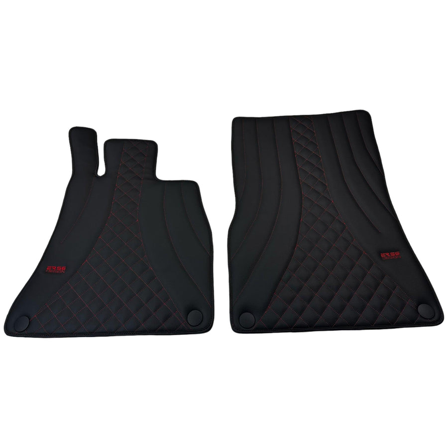 Black Leather Floor Mats For Mercedes Benz S-Class V222 (2013-2020) Long Wheelbase | ER56 Design - AutoWin