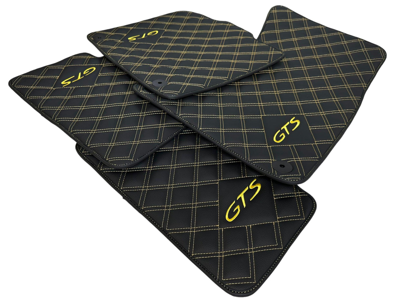 Black Leather Floor Mats for Porsche Macan GTS Yellow Sewing - AutoWin